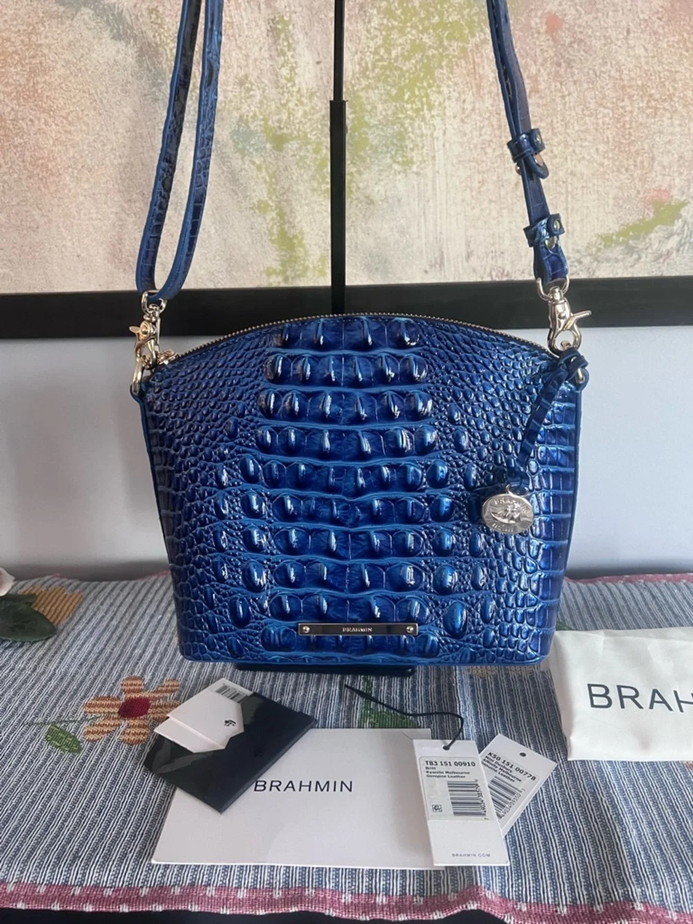 Brahmin Shimmering Royal Blue Croc-Embossed Crossbody